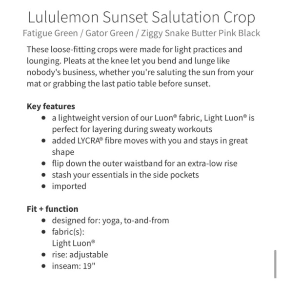 Lululemon Sunset Salutation Cropped leggings loose fit ruched, pockets , Sz 12 - Picture 10 of 10